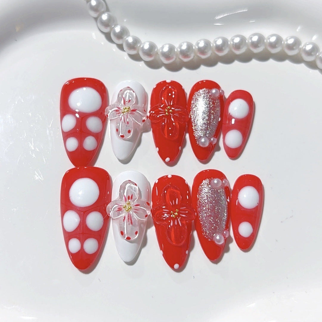 Cherry Fest: "Strawberry Bloom" – Long Almond Press-On Nails
