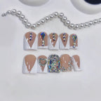 Diamond V-Luxe Short Square Nude V-French Rhinestone Press-On Nails