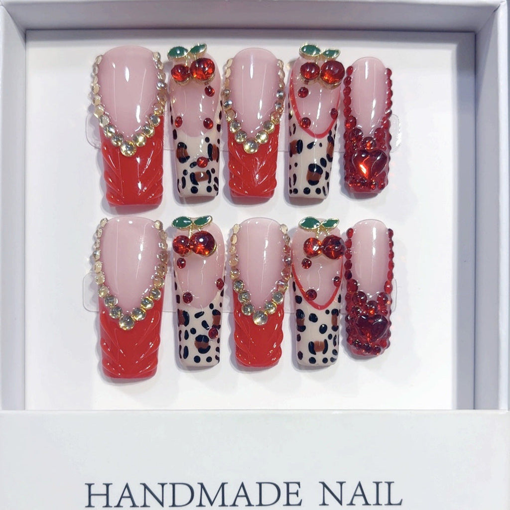 Cherry Crush: "Red Cherry" – Long Square Press-On Nails