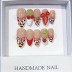 Sweet Cherry: "Leopard Cherry Bow" – Almond Shape Handmade Press-On Nails