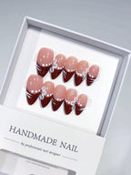 Crimson Whisper: "Burgundy Bloom" – Almond Shape Press-On Nails