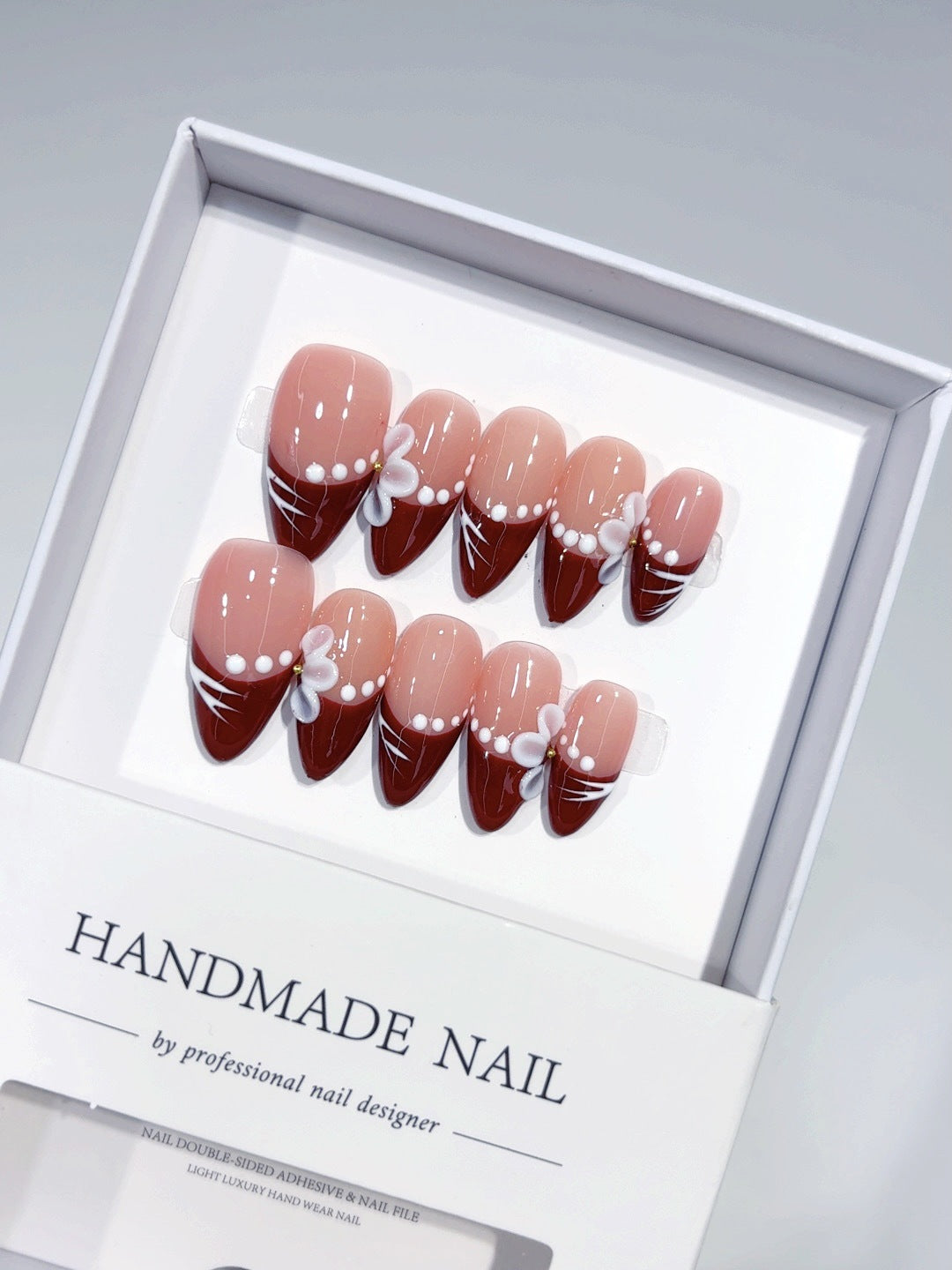 Crimson Whisper: "Burgundy Bloom" – Almond Shape Press-On Nails