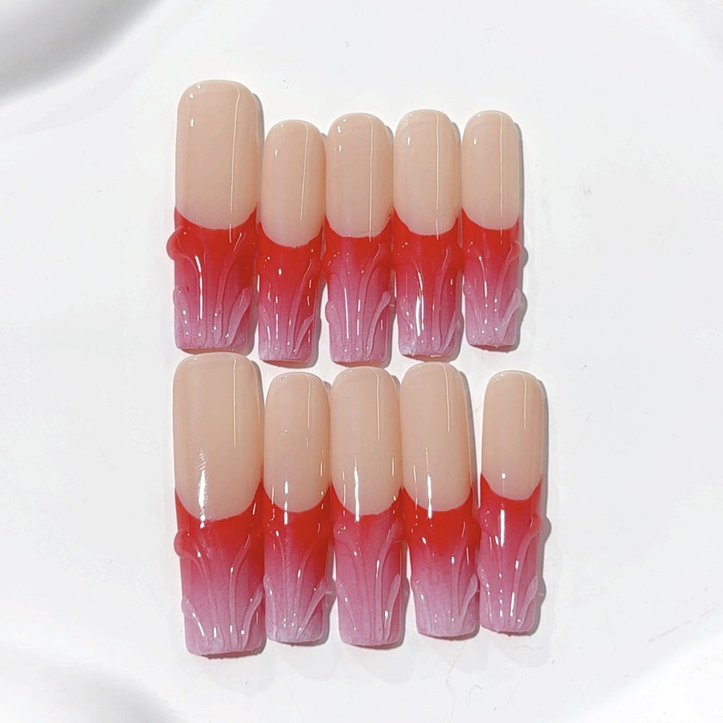 Crimson Veil: "Bloody Petal" – Long Square Press-On Nails