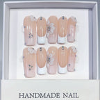 Bridal Glow: "Nude French Flower" – Square Shape Handmade Press-On Nails