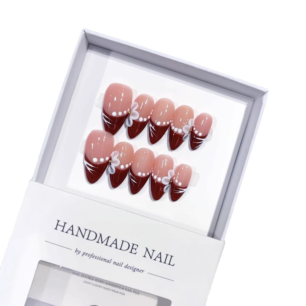 Crimson Whisper: "Burgundy Bloom" – Almond Shape Press-On Nails