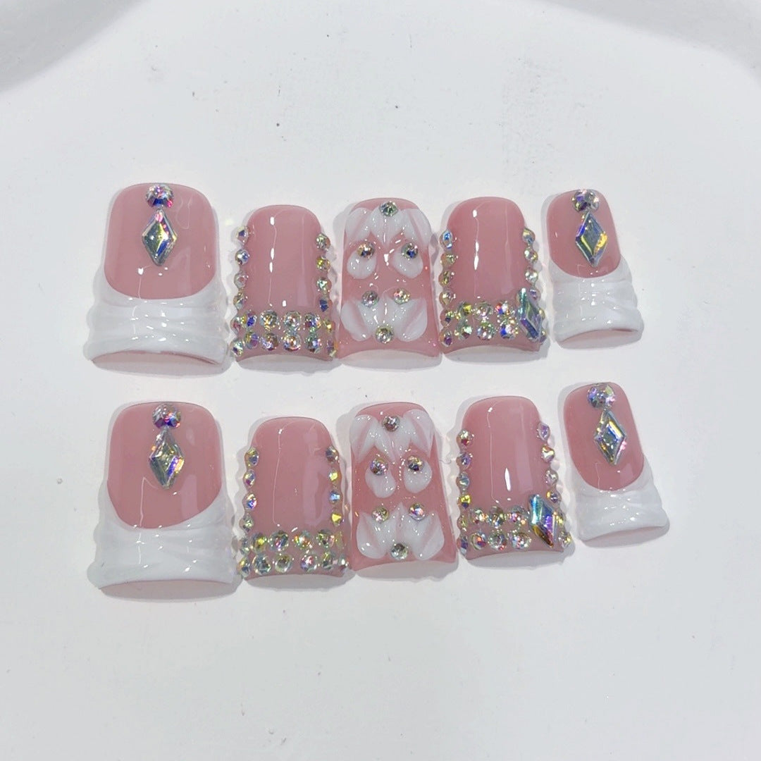 Blush Crystal: "Pink Diamond Dream" – Short Square Handmade Press-Ons