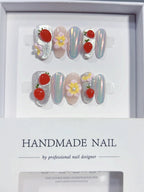 Cherry Berry: "Strawberry & Floral" – Square Press-On Nails