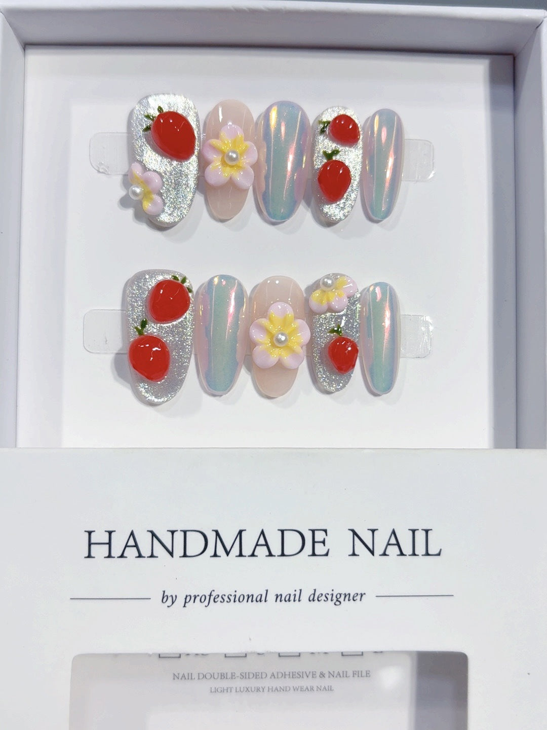 Cherry Berry: "Strawberry & Floral" – Square Press-On Nails