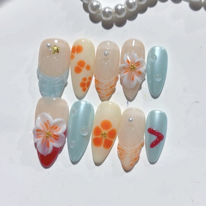Citrus Breeze: "Orange Blossom Summer" – Almond Press-On Nails