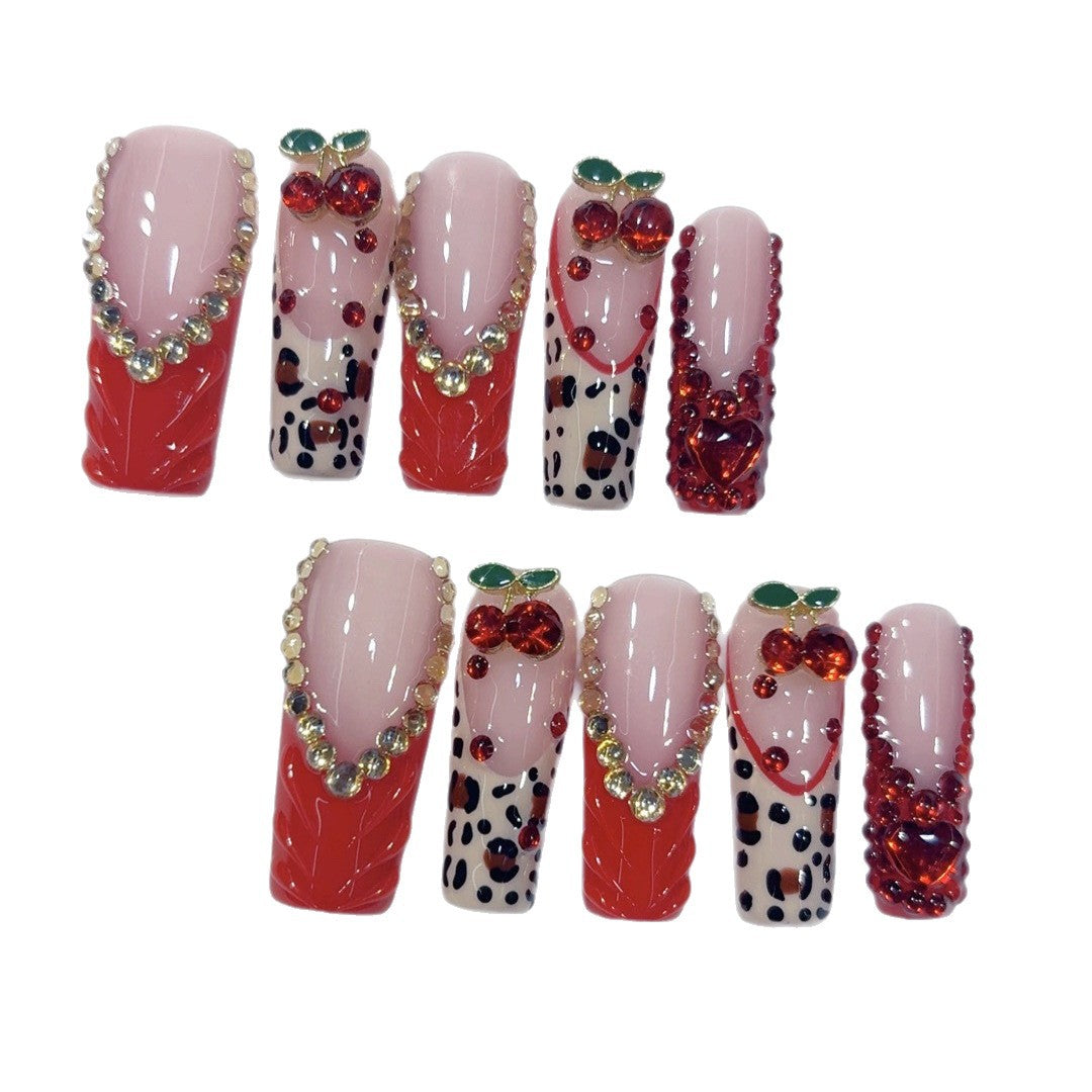 Cherry Crush: "Red Cherry" – Long Square Press-On Nails