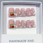 Cherry Sweet: "Sparkle Cherry Cloud" – Square Press-On Nails