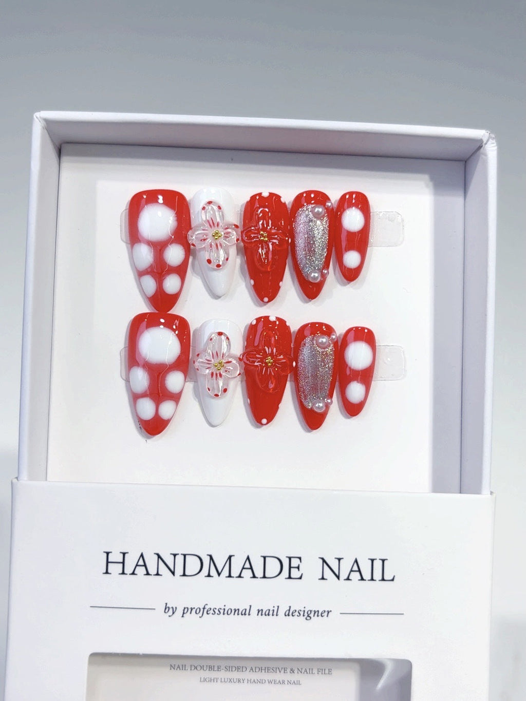 Cherry Fest: "Strawberry Bloom" – Long Almond Press-On Nails