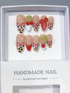 Sweet Cherry: "Leopard Cherry Bow" – Almond Shape Handmade Press-On Nails