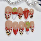 Sweet Cherry: "Leopard Cherry Bow" – Almond Shape Handmade Press-On Nails