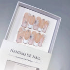 Bridal Glow: "Nude French Flower" – Square Shape Handmade Press-On Nails
