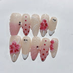 Blush Floral: "Pink Cherry Dots" – Almond Shape Handmade Press-Ons