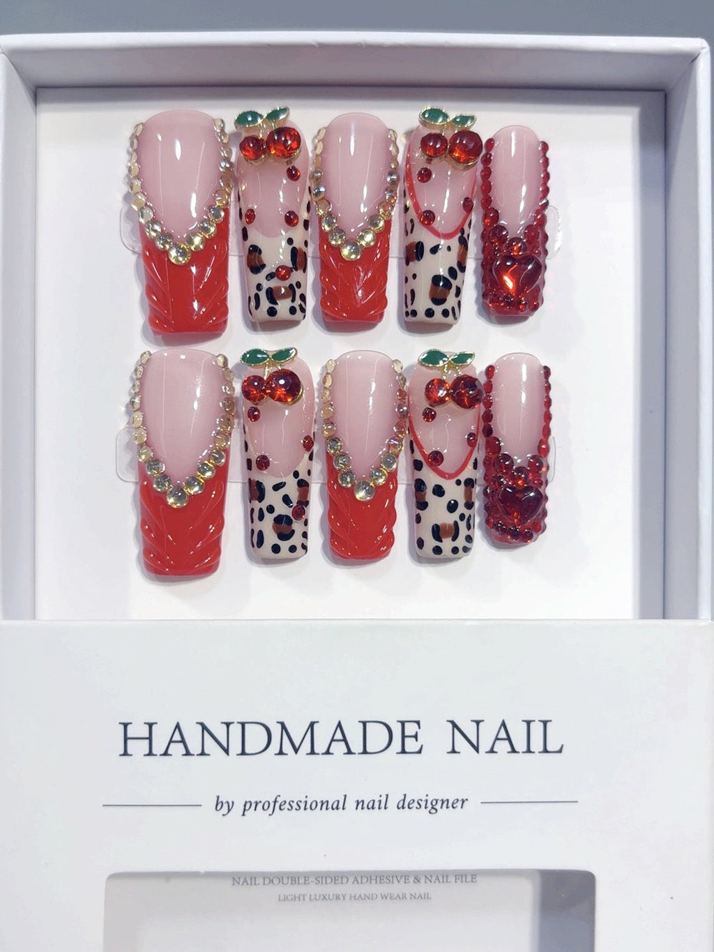 Cherry Crush: "Red Cherry" – Long Square Press-On Nails