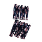 Midnight Rose Glam Extra Long Square Black Pink Rhinestone Press-On Nails