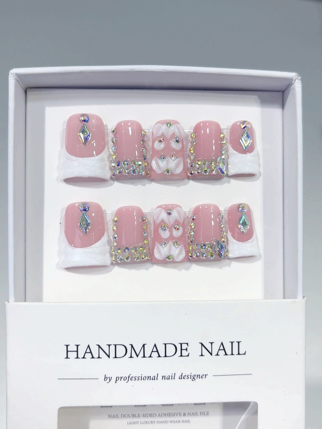 Blush Crystal: "Pink Diamond Dream" – Short Square Handmade Press-Ons