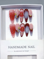 Crimson Bloom: "Red Petal" – Long Almond Handmade Press On Nails
