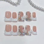 Bridal Grace: "Wedding Bow & Floral" – Square Press-On Nails