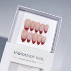 Cherry Blossom French: "Nude Red Flower" – Short Square Shape Handmade Press-On Nails