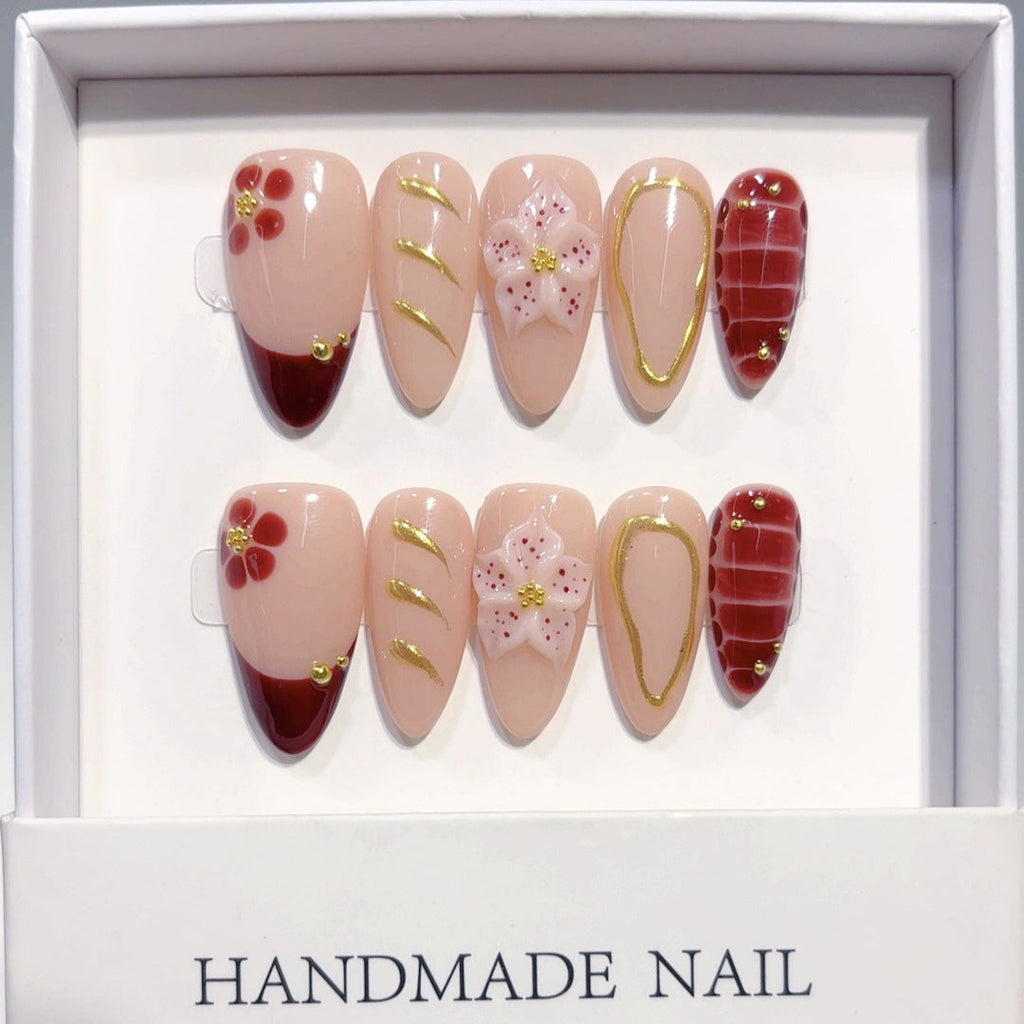 Cherry Blossom: "Crimson Sakura" – Almond Shape Press-On Nails