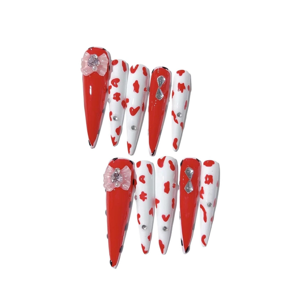 Crimson Crush: "Cowgirl Rose" – Extra Long Stiletto Press-On Nails