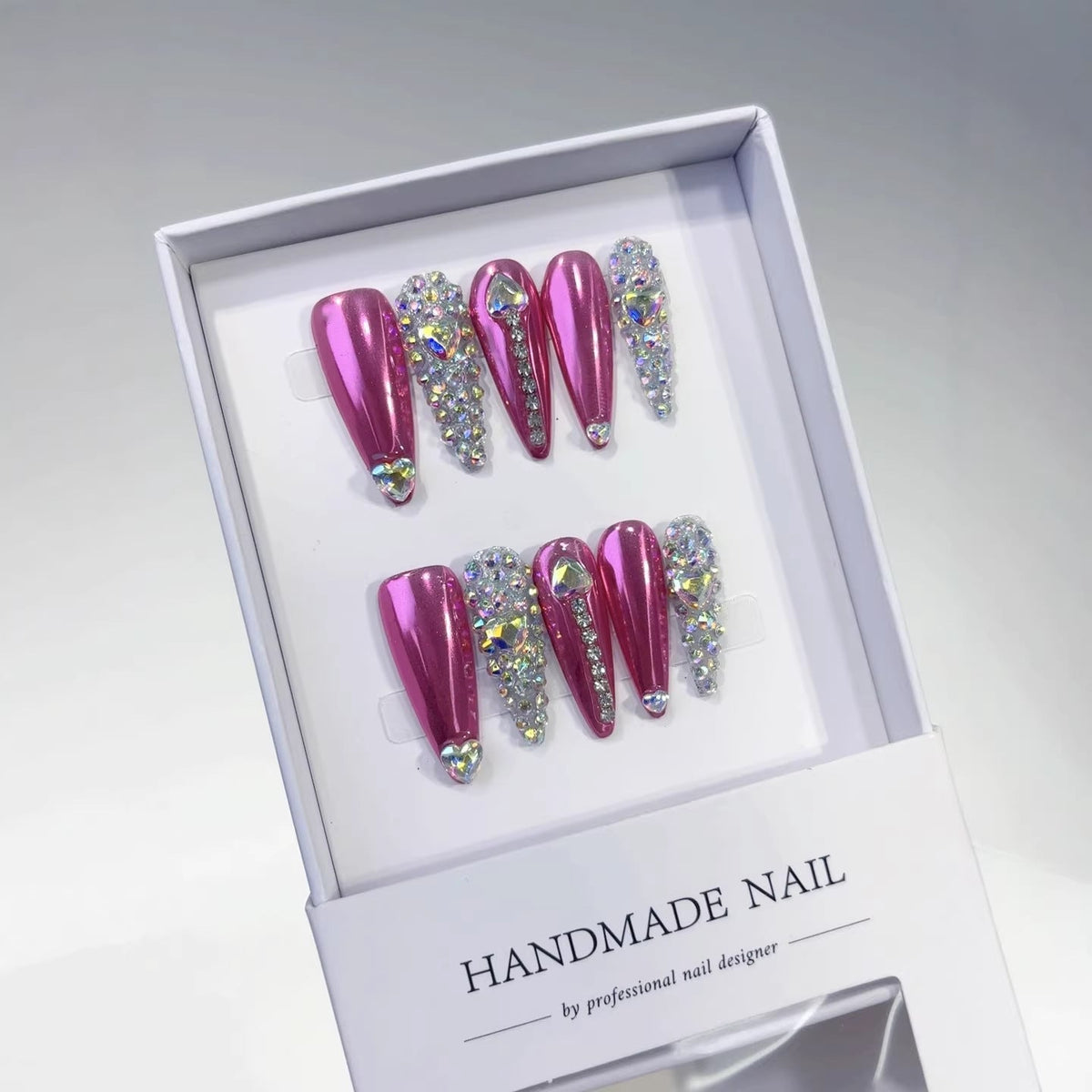 Barbie Glam: "Pink Heart Bling" – Long Stiletto Press-On Nails