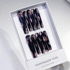 Midnight Rose Glam Extra Long Square Black Pink Rhinestone Press-On Nails