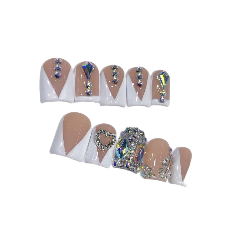 Diamond V-Luxe Short Square Nude V-French Rhinestone Press-On Nails