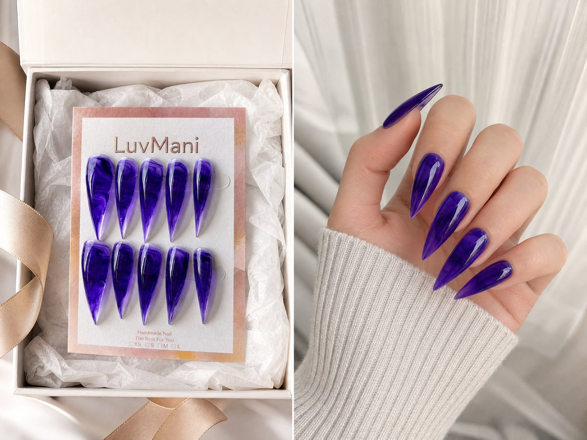 Amethyst Flow Dragon Claw Stiletto Press On Nails – Purple Marble Jelly