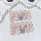 Coquette Bow Dream: "Pink & White" – Square Press-On Nails