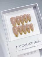 Celestial Gold: "Starry French Glow" – Almond Shape Handmade Press-Ons