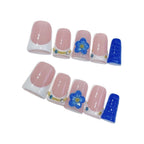 Coastal Bloom: "Cobalt Blue Flower" – Square Shape Handmade Press-On Nails