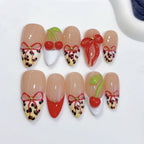 Sweet Cherry: "Leopard Cherry Bow" – Almond Shape Handmade Press-On Nails