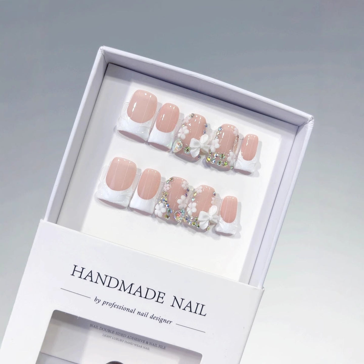 Bridal Grace: "Wedding Bow & Floral" – Square Press-On Nails