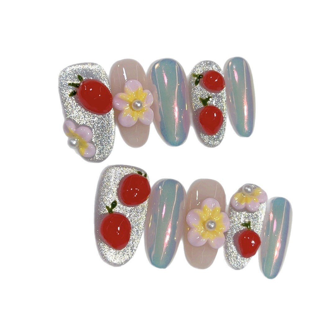 Cherry Berry: "Strawberry & Floral" – Square Press-On Nails