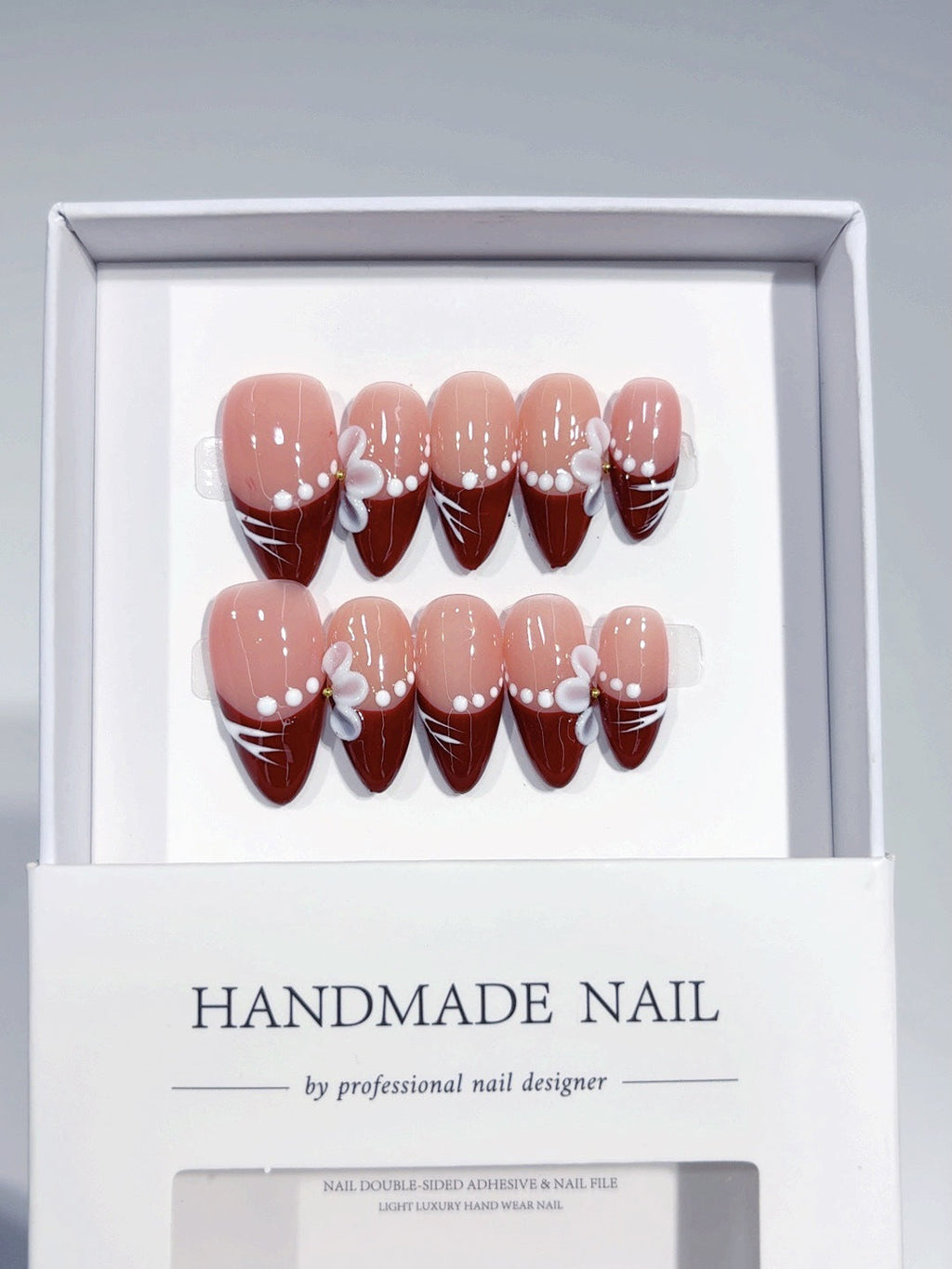 Crimson Whisper: "Burgundy Bloom" – Almond Shape Press-On Nails