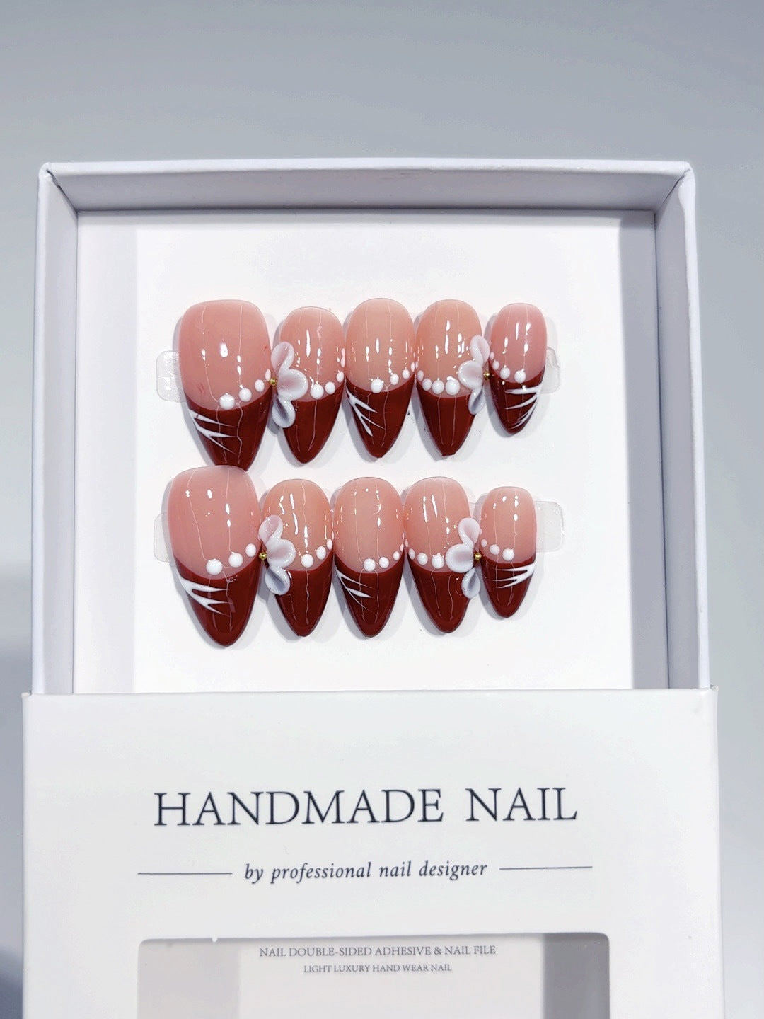 Crimson Whisper: "Burgundy Bloom" – Almond Shape Press-On Nails