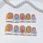 Rainbow Floral French: "Colorful Flower" – Square Press-On Nails