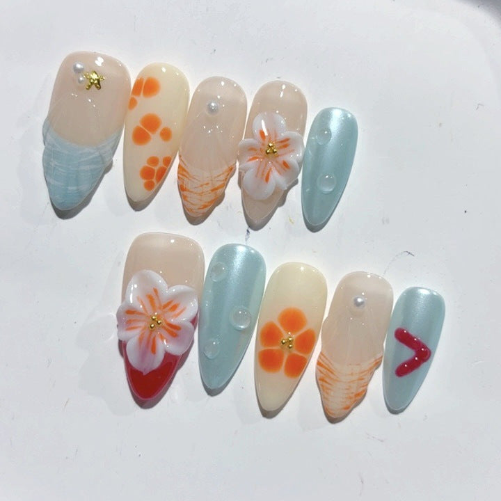 Citrus Breeze: "Orange Blossom Summer" – Almond Press-On Nails