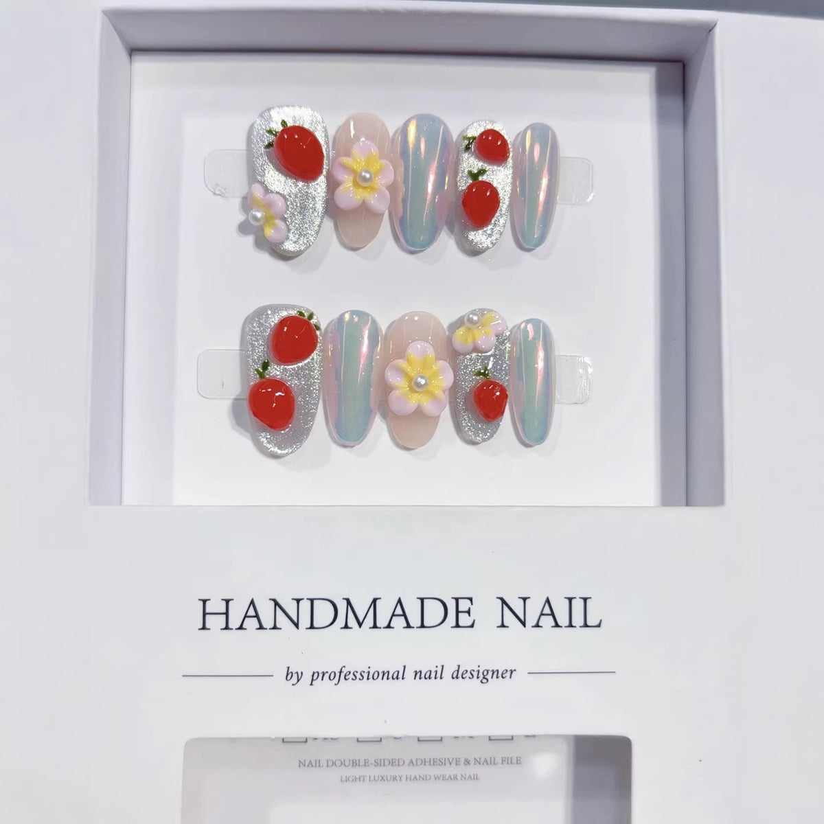 Cherry Berry: "Strawberry & Floral" – Square Press-On Nails