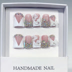 Bridal Elegance: "White Bow Crystal" – Short Square Handmade Press-Ons