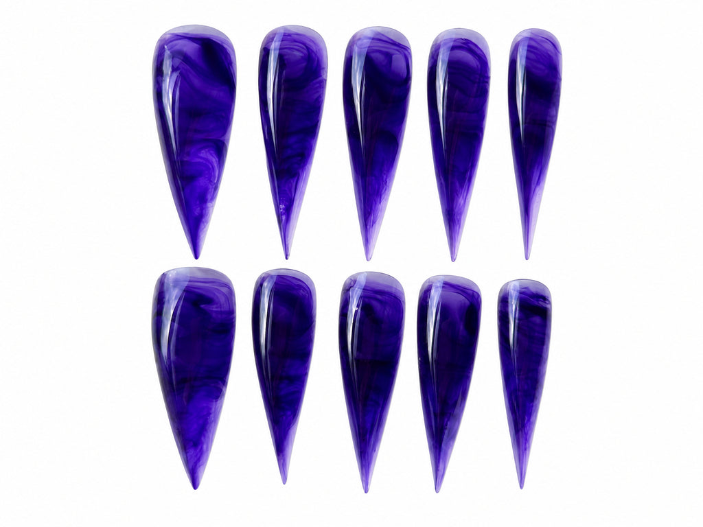 Amethyst Flow Dragon Claw Stiletto Press On Nails – Purple Marble Jelly