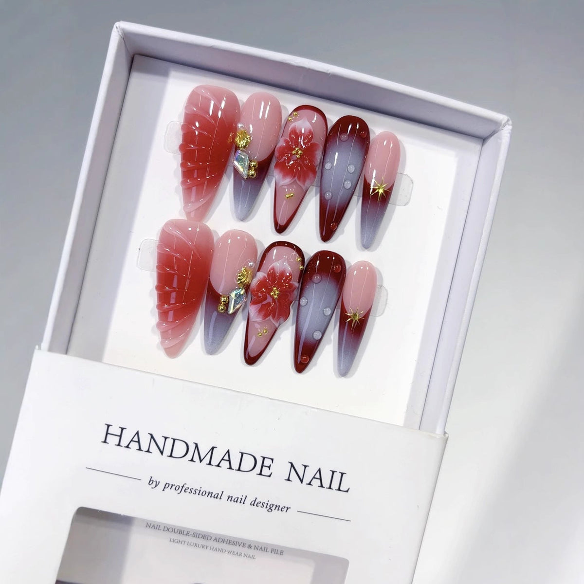 Crimson Bloom: "Red Petal" – Long Almond Handmade Press On Nails