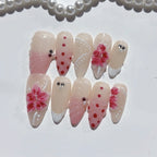 Blush Floral: "Pink Cherry Dots" – Almond Shape Handmade Press-Ons