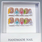 Rainbow Floral French: "Colorful Flower" – Square Press-On Nails