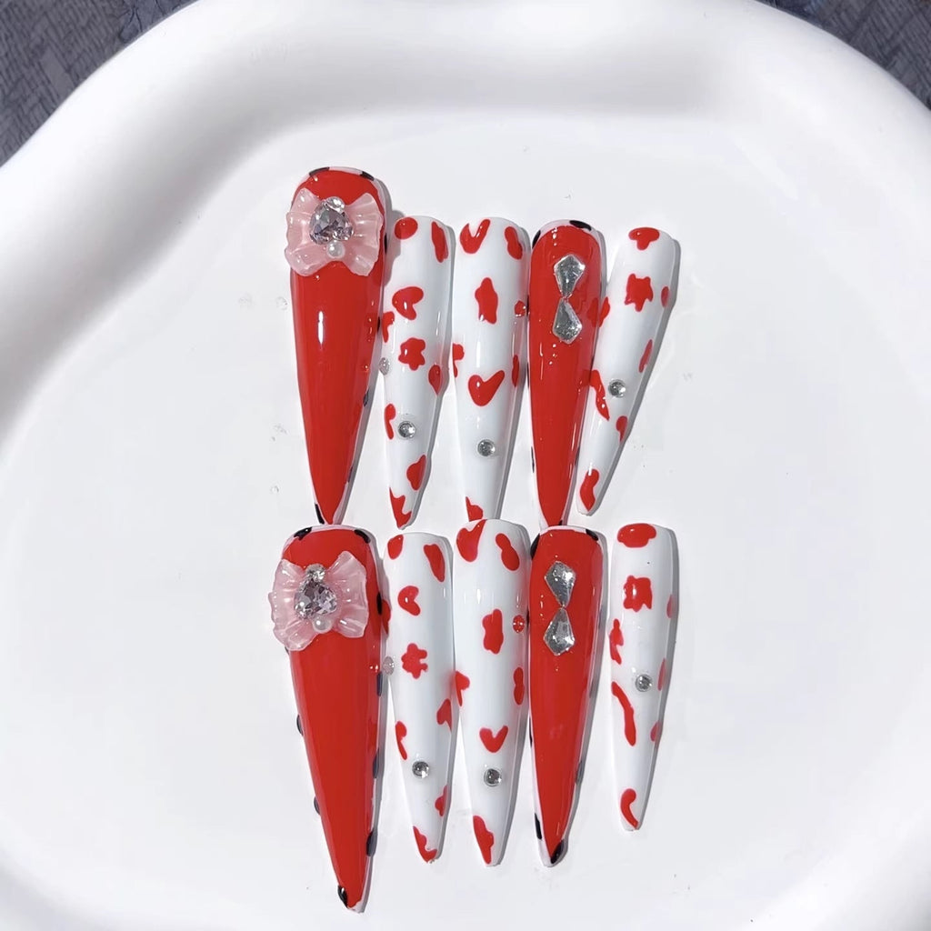 Crimson Crush: "Cowgirl Rose" – Extra Long Stiletto Press-On Nails