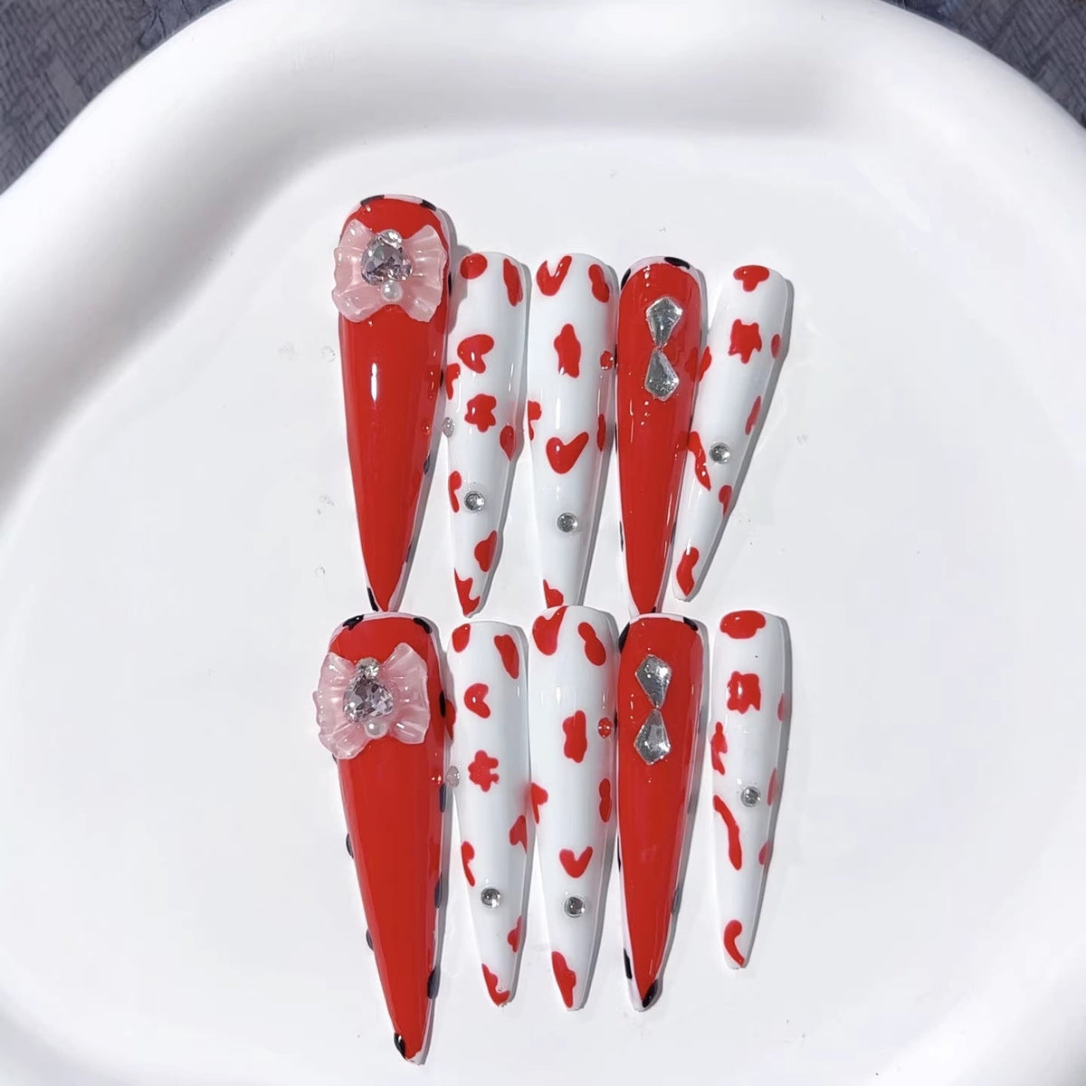 Crimson Crush: "Cowgirl Rose" – Extra Long Stiletto Press-On Nails
